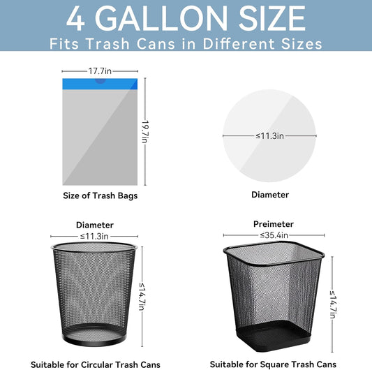 Small Drawstring Trash Bags 4 Gallon Bathroom Garbage Bag 75 Count Trash Can Liner for Bathroom, Office, Bedroom, Kitchen Random Gold & Silver
