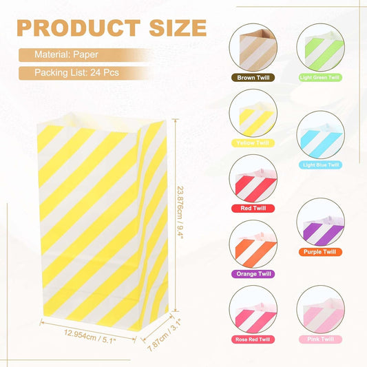 PATIKIL Party Favor Bag, 24 Pcs 5.1x3.1x9.4 Inch Medium Paper Candy Bags Gift Treat Celebration Halloween Goody Birthday Wedding Party with Stickers, Yellow Twill