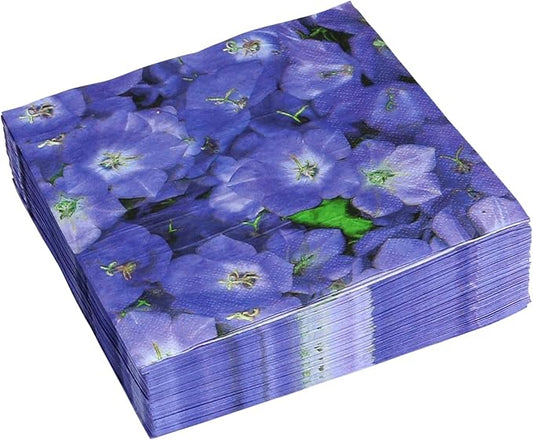 Iconikal 75-Count Disposable Paper Party Napkins Violets 6.5x6.5-Inch 2-Ply Purple Flower Design Birthday Garden Party Decor Bulk Pack