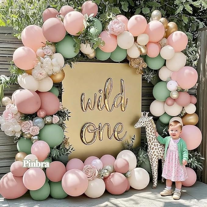 Dusty Green Pink Balloon Arch Double Stuffed Pastel Baby Pink Light Green White Cream Balloon Metallic Gold Latex Balloons for Baby in Bloom Bridal Shower Birthday Wedding Easter Party Decorations
