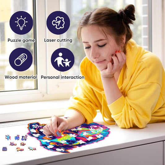 Reouinty Australian Shepherd Dogs Wooden Puzzle Stained Colorful (9.7 * 11.2in-200pcs) Art Painting Wooden Puzzle for Kids Adults, Birthday Mother's Father's Day Christmas for Dad Mom Son Daughter