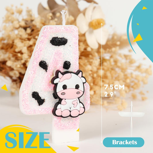 Pink Cow Glitter Birthday Candles Number 8 Birthday Decorations, 8 Year Old Birthday Decorations, Number 8 Candle for Cake, Cowgirl Theme Number Candle for Girls 8th Birthday Party Décor