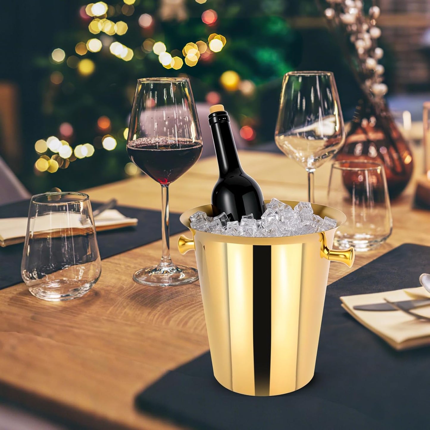 5 Liter Outdoor Gold Ice Bucket with Scoop, Stainless Steel Ice Bucket, Cocktail Bar Wine Party Beverage Cooler, Champagne Bucket,Home Bar Accessory - (Gold)