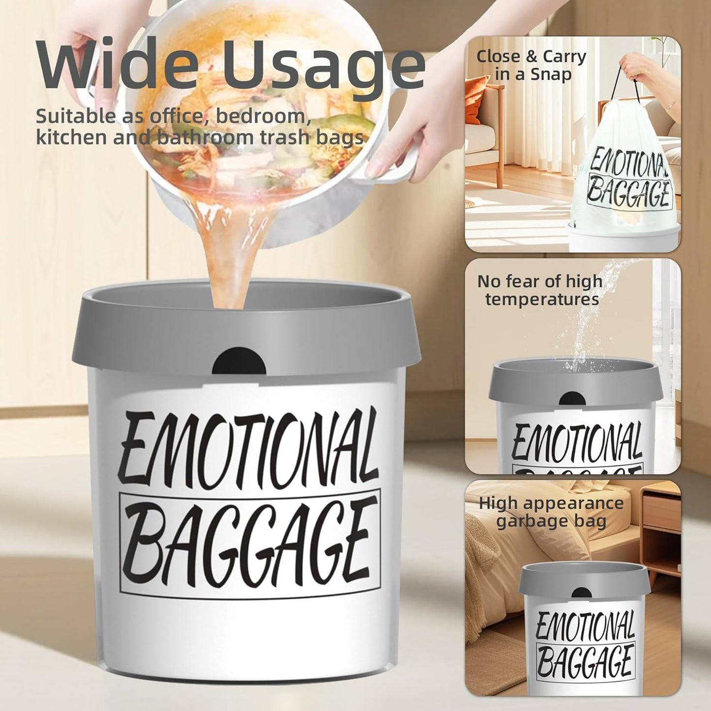 4 Gallon Small Trash Bags Drawstring,4 Gal Trash Can Liners,Small Bathroom Garbage Bags Scented,Tear Resistant Garbage Bags,50 Count Trash-Can-Liners (Emotional Baggage)