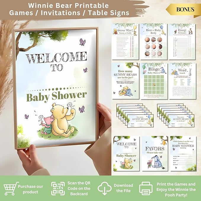 Winnie Baby Shower Decorations – the Pooh Balloons, Backdrop, Welcome Baby Banner, Tablecloth, Cake Toppers, Pompoms, Sash & More – Classic Pooh Baby Shower Theme Party Decor