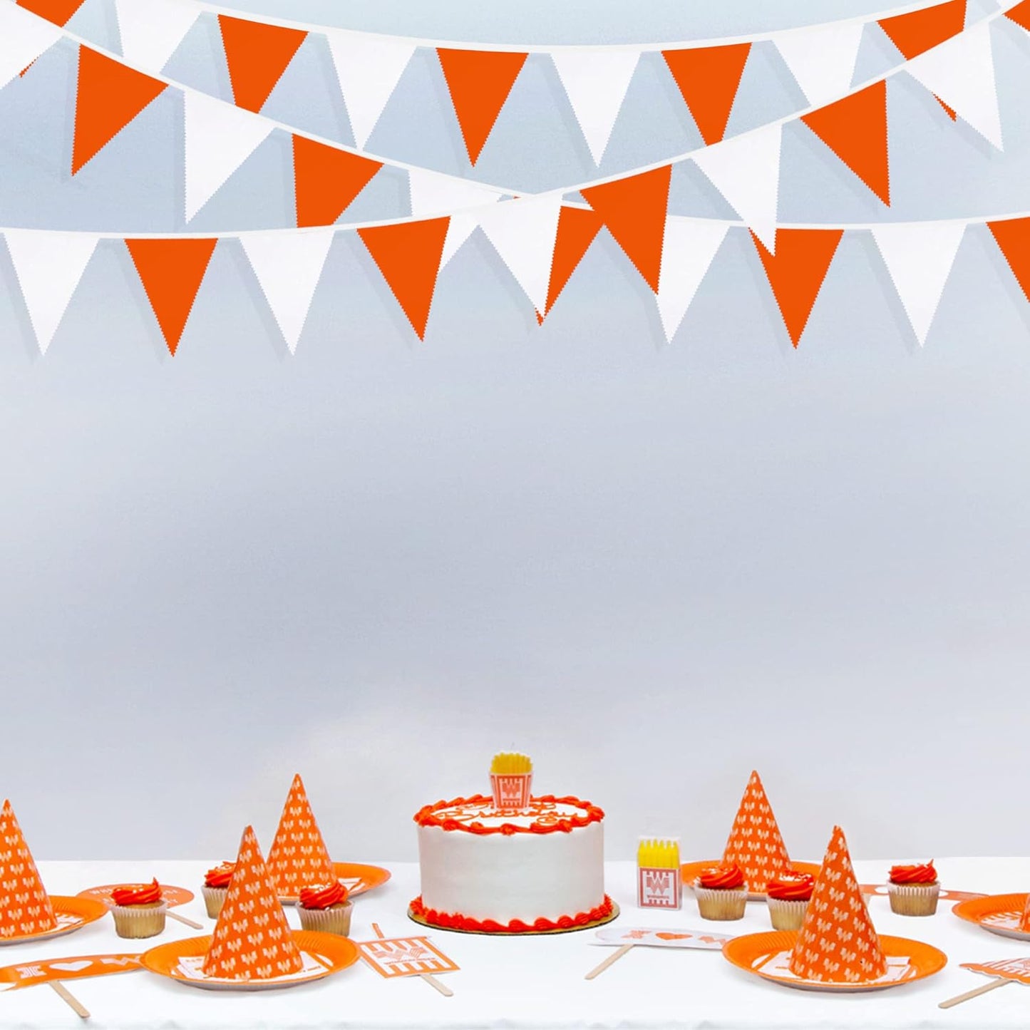 32Ft Orange White Triangle Flag Fabric Banner Pennant Garland Bunting Streamers for Fall Decor Autumn Wedding Birthday Party Thanksgiving Day Graduation Home Nursery Outdoor Garden Hanging Decoration