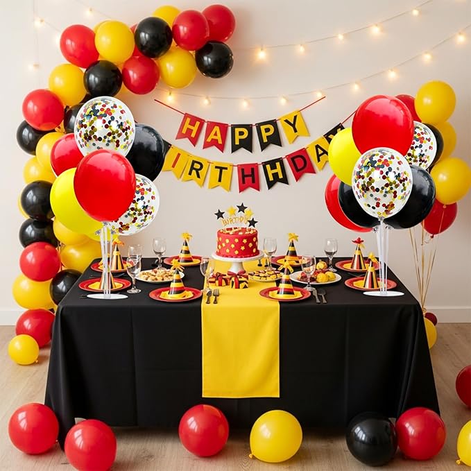 TONIFUL Mouse Birthday Table Decorations Red Yellow Black Table Centerpiece Balloons Stand Holder Kit for Mouse Theme Favor Baby Shower Kids Party Supplies