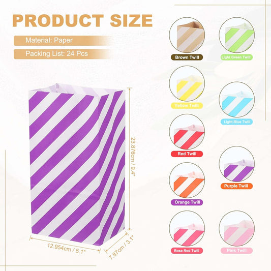 PATIKIL Party Favor Bag, 24 Pcs 5.1x3.1x9.4 Inch Medium Paper Candy Bags Gift Treat Celebration Halloween Goody Birthday Wedding Party with Stickers, Purple Twill