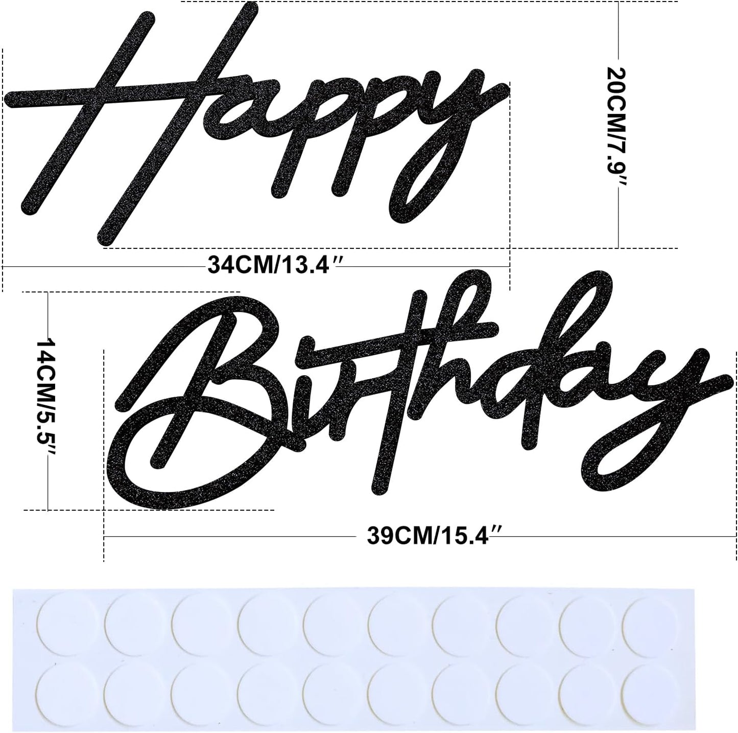 Black Happy Birthday Felt Sign for Backdrop - Glitter Black Happy Birthday Letters Signs Remove for Balloon Arch Party Large Happy Birthday Sings for Baby Girl Women Party Baby Shower Decorations
