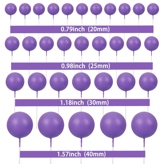 Gyufise 30Pcs Balls Cake Toppers Ball Cake Picks Foam Ball Shaped Cupcake Toppers Mini Balloons Baby Shower Cake Decorations for Wedding Enaggement Bridal Shower Birthday Party Supplies Purple