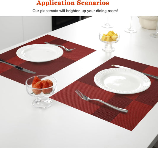 Placemats Set of 12,Washable,Heat and Stain Resistant Indoor/Outdoor Place mats,Vinyl Woven Non Slip Table Mats for Restaurant Table Protection,PVC Placemats(Red,12PCS)