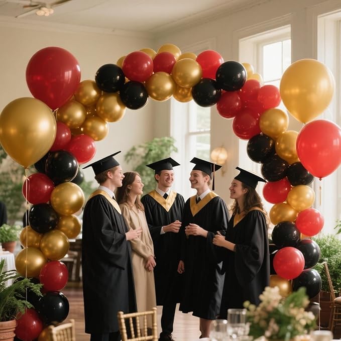 412Pcs Red Black Gold Balloons Arch kit,18 12 10 5 Inch Different Size Latex Balloons for Anniversary Casino Night Hollywood New Years Movie Night Birthday Decorations