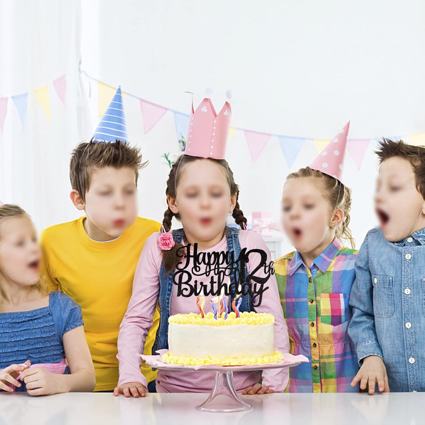 1 PCS Happy 12th Birthday Cake Topper Glitter Cheers to 12 Years Birthday Cake Pick 12 Fabulous Cake Decoration for Happy 13th Birthday Theme Party Decorations Supplies Black