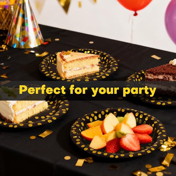 Paper Plates for Party 50 Sets, Holiday Paper Plates, Golden Dot Plates Party Supplies for Baby Shower Birthday Wedding