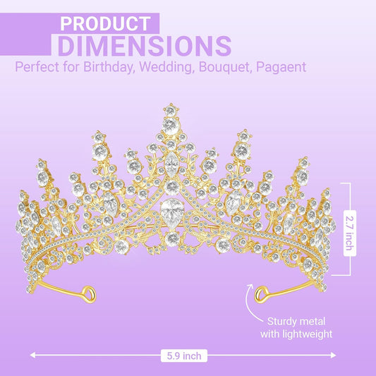Tiara Crown for Women, Queen Tiara for Birthday Prom Bridal Party Custome Gold