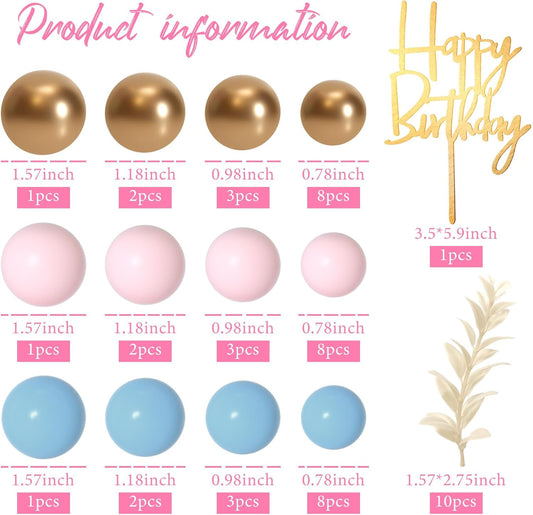 MIAHART Ball Cake Toppers Boho Grass Cake Topper Ball Cake Insert Decoration for Birthday Wedding Baby Shower Party Decorations Boho Themed Party Supplies (light blue,gold,light pink)