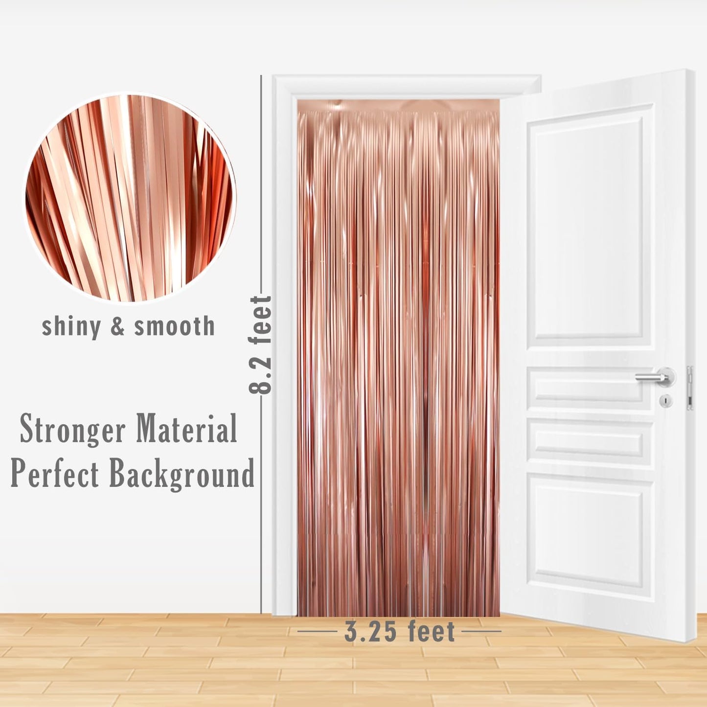GOER 3.2 ft x 8.2 ft Metallic Tinsel Foil Fringe Curtains for Party Photo Backdrop Wedding Decor (4 Pcs,Matte Rose Gold), One Size
