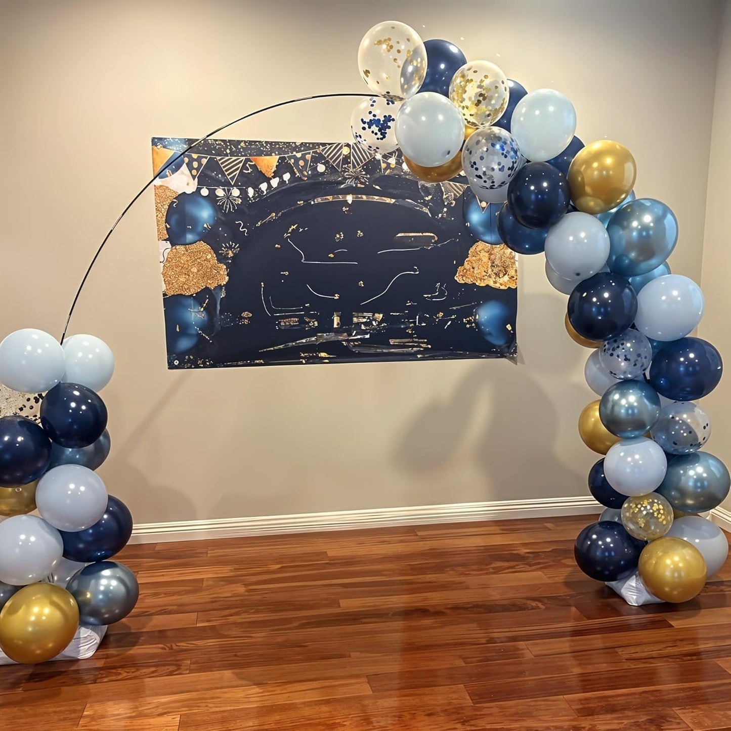 Blue Gold Balloons Garland Arch Kit, Navy Blue Light Blue Metallic Gold Blue Balloon Arch Kit, Macaron Blue Gold Confetti Balloon for Birthday Wedding Graduation Baby Shower Party Decorations
