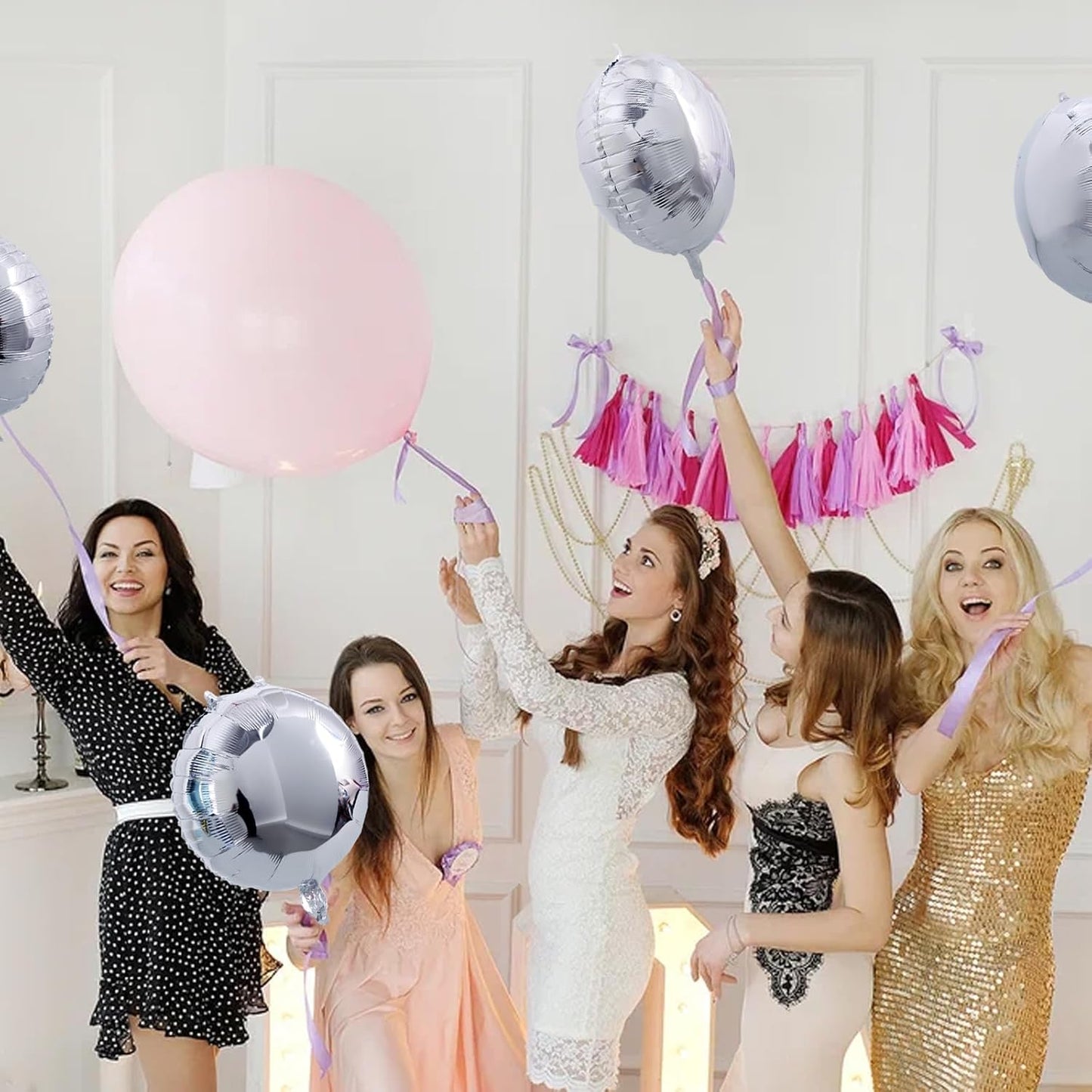 TONIFUL 30Pcs 18 Inch Round Balloons Large Silver Round Shape Foil Balloons Big Silver Round Helium Mylar Decorations for Birthday Wedding Baby Shower Anniversary Engagement Party Supplies