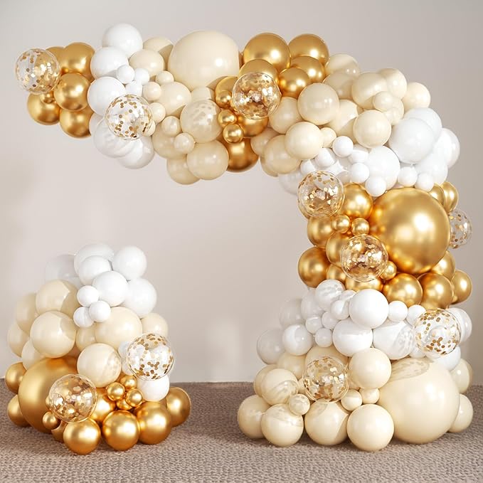 164PCS White and Gold Balloons Arch Kit 164PCS White Nude Balloons with Metallic Chrome Gold Confetti Latex Balloons for Boho Wedding Baby Bridal Shower Baptism Engagement Birthday Party Decorations