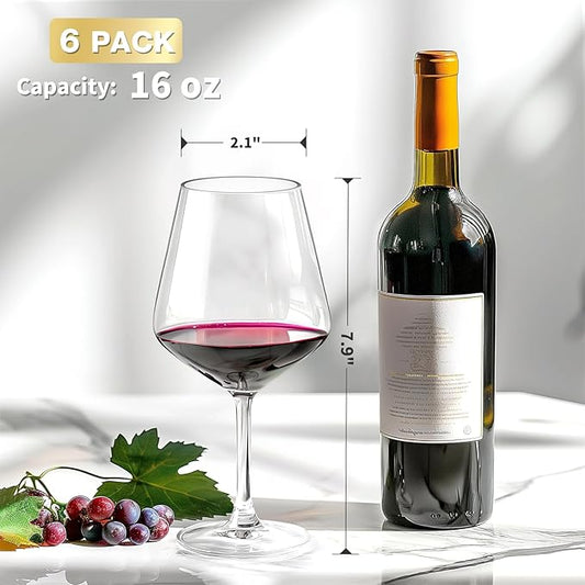 Unbreakable Wine Glasses Set of 6, 16 oz Plastic Wine Glasses with Stem, BPA Free, Reusable Wine Glass for Poolside, Outdoors Camping Picnic Restaurants Home Bar Christmas Unique Gift