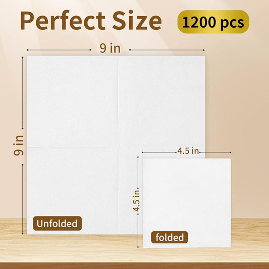 1200 Count Cocktail Napkins - 4.5 x 4.5 Inch White Beverage Napkins, 2-Ply Bulk Disposable Paper Napkins for Party, Bar, Cafe, Wedding and Everyday Use