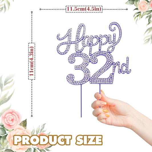 LASKYER Happy 32nd Birthday Purple Rhinestone Cake Topper - 32nd Birthday/Anniversary,Cheers to 32 Years Old Bday Party Metal Sparkly Centerpieces Decorations.