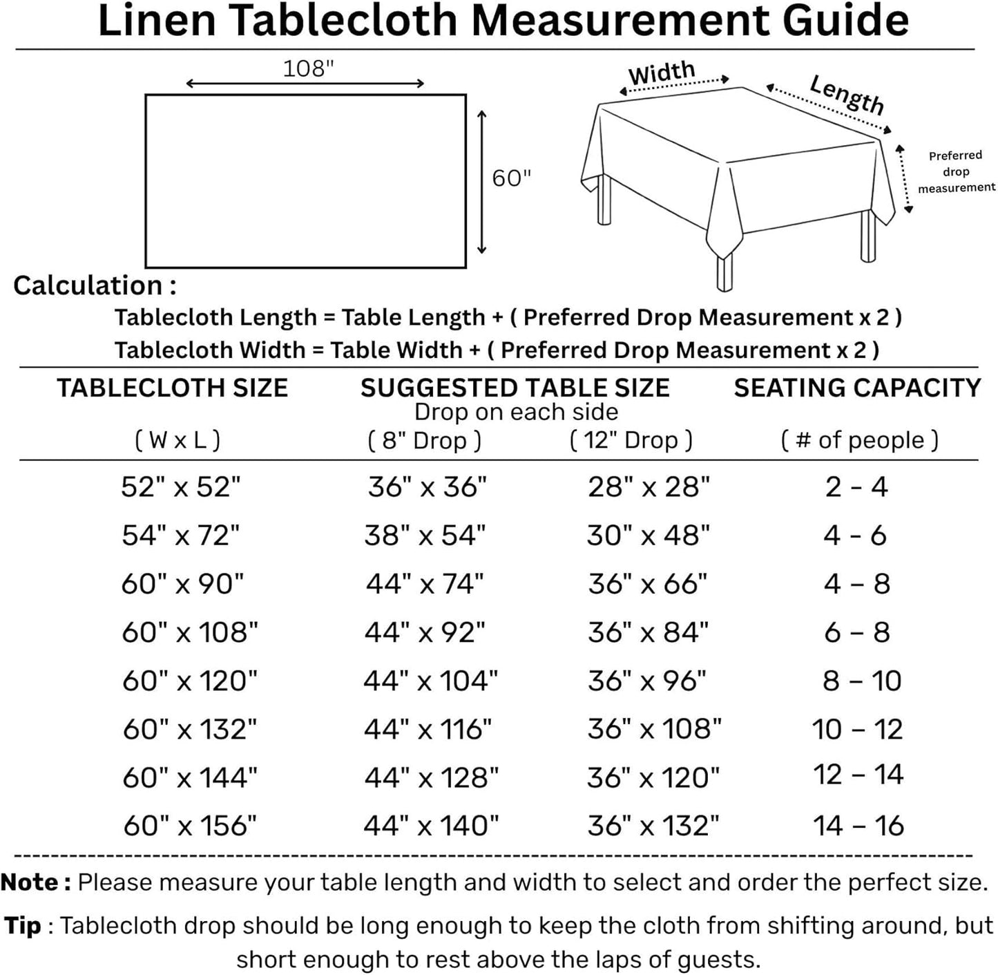Solino Home Linen Tablecloth 60 x 108 Inch - Classic Hemstitch 100% Pure Linen Light Blue Table Cloth for Rectangle Tables - Machine Washable Tablecloth for Christmas