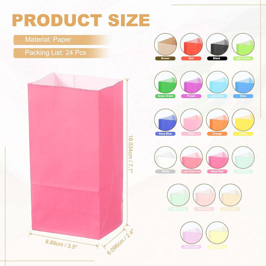 PATIKIL Party Favor Bag, 24 Pcs 3.5x2.4x7.1 Inch Mini Paper Candy Bags Gift Treat Celebration Halloween Goody Birthday Wedding Party with Stickers, Light Rose Red