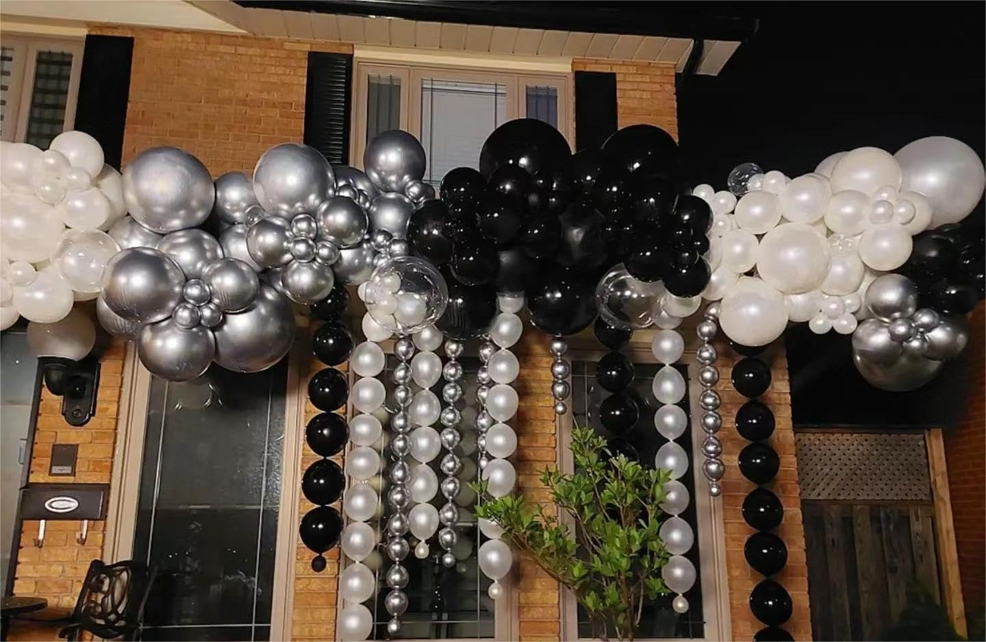 Black Silver Balloons Garland Arch Kit, 146Pcs Latex Balloons Different Sizes 18 12 10 5 Inch for Party Decorations, Wedding Backdrop, Birthday, Graduation