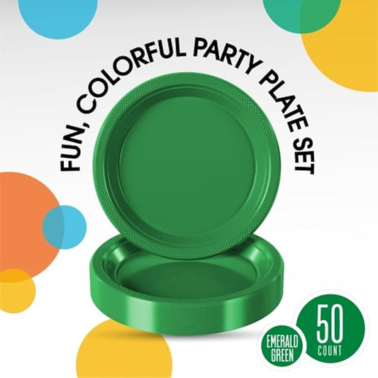 Exquisite Party Solids Green Plastic Plates For Party Supplies 9" Green Disposable Plates Heavy Duty 50 Pcs Plastic Dinnerware Sets Heavy Duty 350 GSM Disposable Dinnerware Set