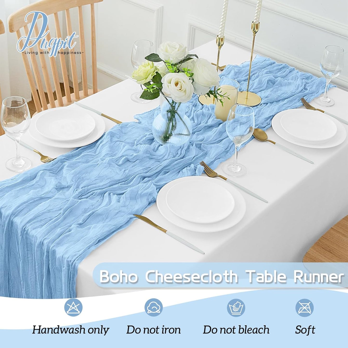 16Pack Light Blue Table Runner 10FT Cheesecloth Table Runner 35x120Inch Long Boho Gauze Cheese Cloth Table Runners Rustic Sheer Table Runners for Wedding Baby Shower Bridal Shower Decor