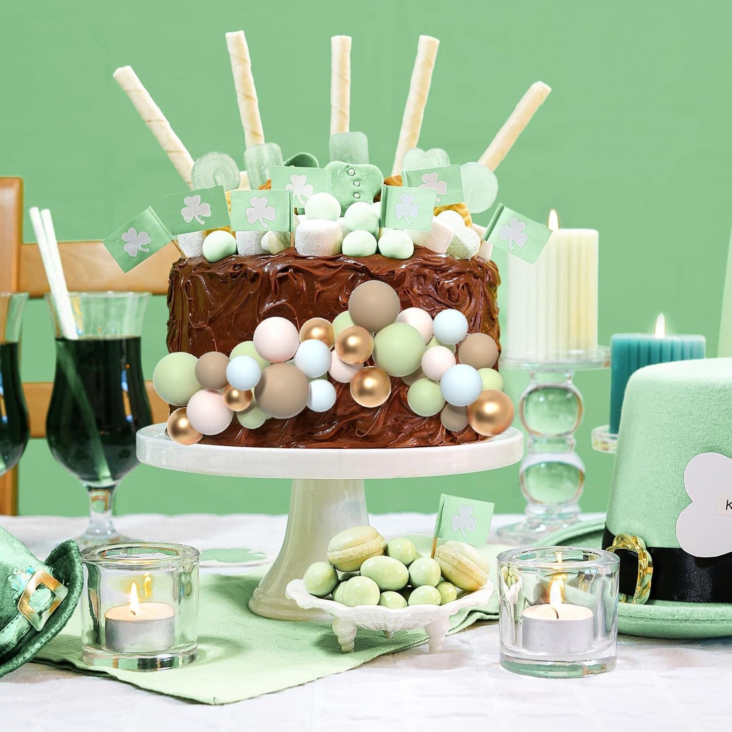 138 Pcs Balls Cake Topper Decorations Balloon Cupcake Toppers Foam Multisize Cake Topper Balls for Birthday Party Wedding Anniversary(Assorted Brown,Matcha Green,Khaki)
