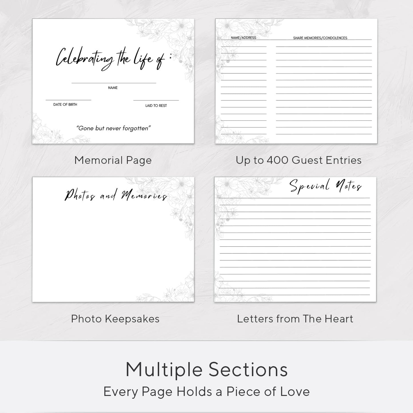 Funeral Guest Book for Memorial Service Floral Celebration of Life Guestbook with Share a Memory Sign Memory Book for Funeral with Space for 400+ Guests Memorial Keepsake Sign in Book- 10.25" x 8.25"