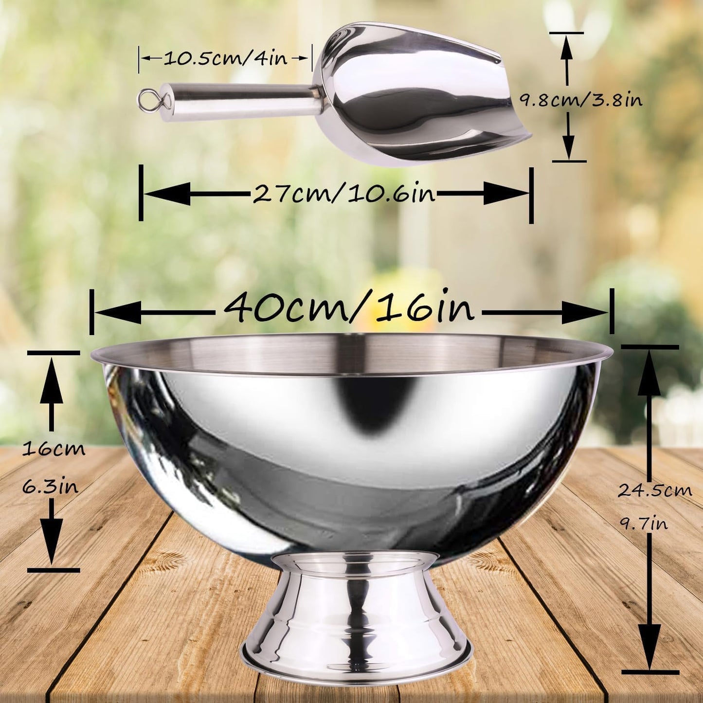 Large Ice Bucket 13L Stainless Steel Champagne Bowl Ice Bucket with Ice Scoop Semicircle Drink Tub with Integrated Base Silver Beverage Tub for Parties, Cocktail Bar, Chilling Wine (2 packs)