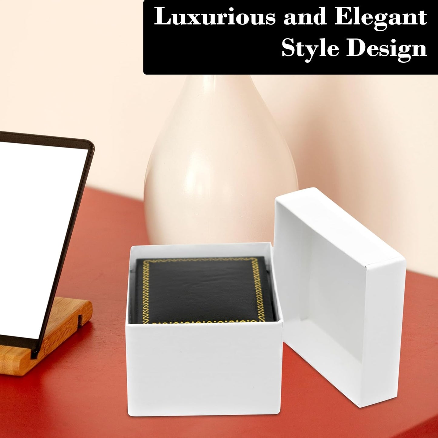 Novel Box Black Jewelry Box for Earrings 2.1x1.9x1.25 Inches - Earring Gift Boxes with Gold Trim - Faux Leatherette Earring Storage Case - Gift Presentation Cases for Earrings Only