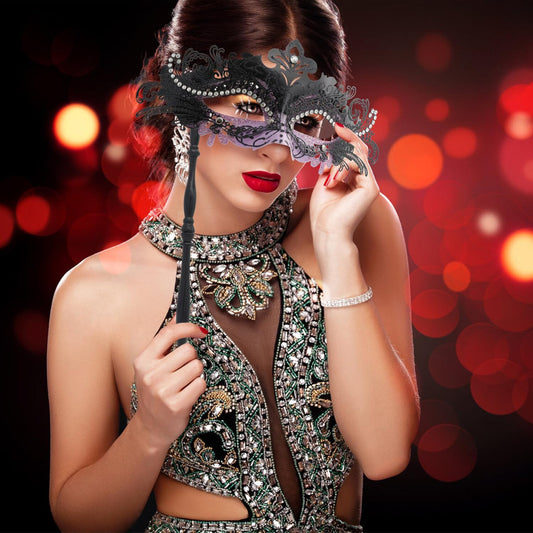 Coddsmz Masquerade Mask with Stick Venetian Mask Mardi Gras Decorations for Womens Halloween Costume Mask