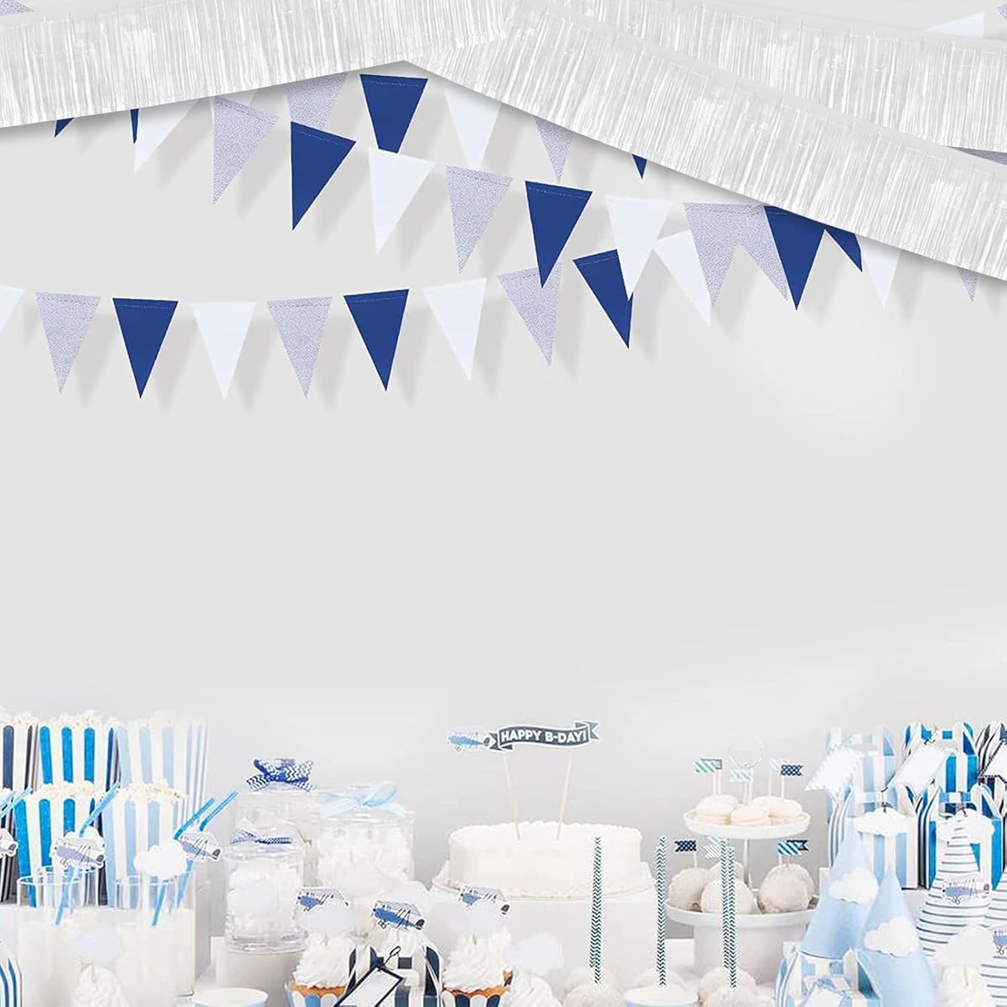 6 Pack 10 Feet Foil Fringe Garland Metallic Tinsel Banner Wall Hanging Curtain Streamers Backdrop for Parade Floats Bachelorette Wedding Birthday Party Thanksgiving Christmas Decorations(White)