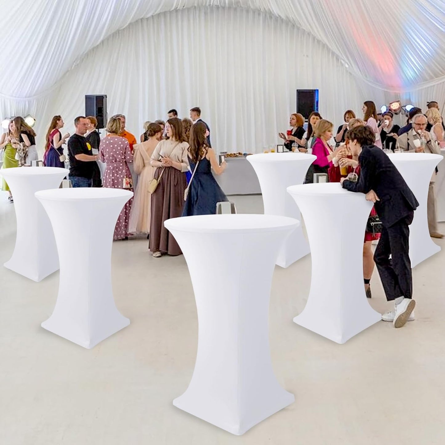Cocktail Table Covers-Spandex Round High Top Table Cloths 4 Pack 32x43 Inch-White Stretch Fitted Bar Tall Tablecloth for Pub Bistro Highboy Party Event Banquet Height Folding Satnding Tables