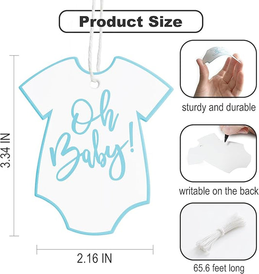 ASYEHJNR 100Pcs Gift Tags with String Oh Baby Sign Blue Baby Clothes Large Gift Tags with 65 Ft Jute Twine Cute Tags White Paper Gift Tag for It's a Boy Gender Reveal Baby Shower Party Gift Wrap Tag