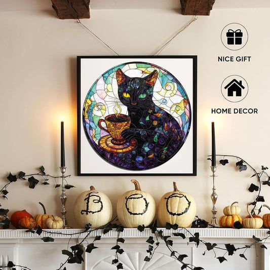 Reouinty Wooden Puzzles for Adults 500 Pieces, Halloween Black Cat Jigsaw Puzzles, Unique Animal Shape Wood Cut Puzzles Best Gift for Adults Family Game 16.5 x 16.5 in