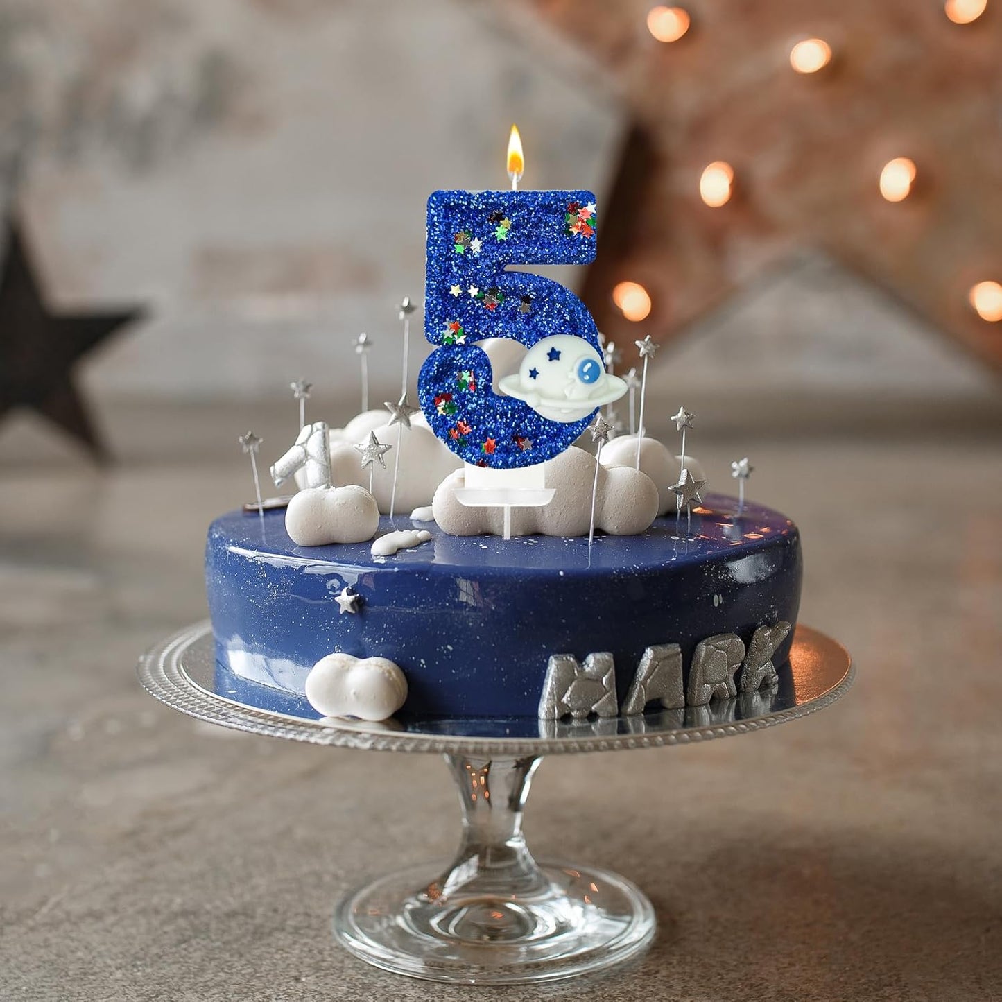 HXOUSE Spaceship Number 5 Birthday Candles - Outer Space Universe Birthday Candles for Cake, 5 Candle Topper for Anniversary Celebrations, Astronaut Rocket Party Decorations for Boys