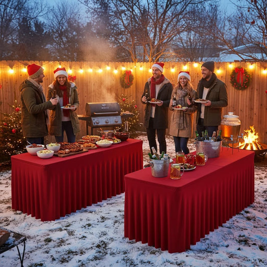 HolidayIdeas 4 Pack Red Spandex Tablecloths for 8 Foot Table, Bulk Fitted Table Covers for Christmas Trade Shows, Corporate Events