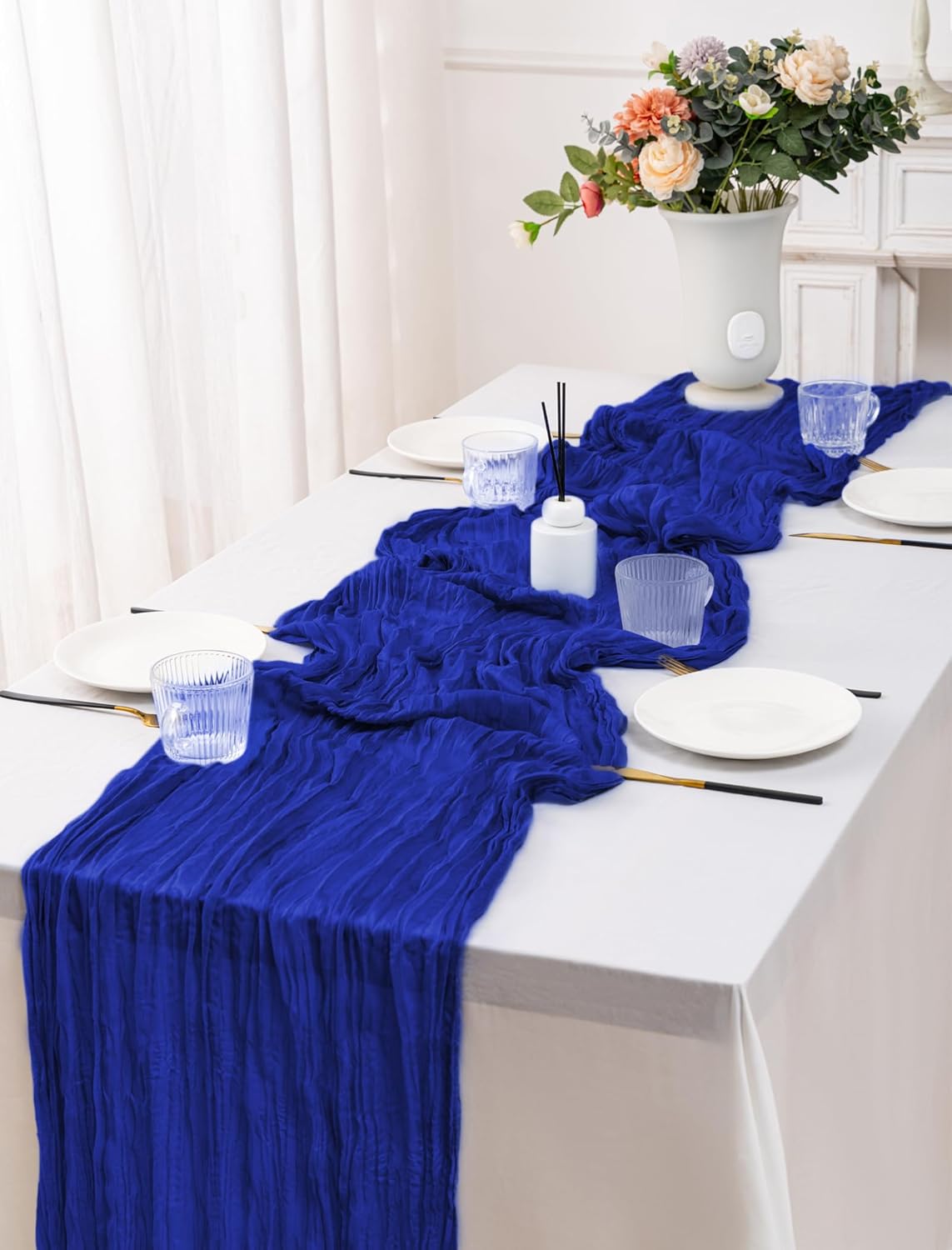 12 Pack Royal Blue Table Runner 10FT Cheesecloth Table Runner 21 x 120 inch Boho Gauze Cheese Cloth Table Runner Rustic Sheer Table Runner for Party Wedding Bridal Baby Shower Birthday Table Decor