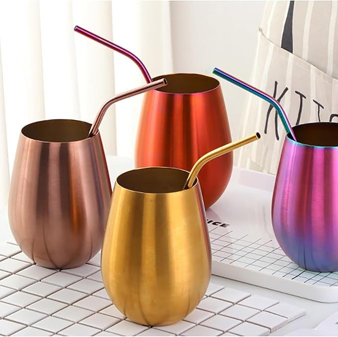 Buyer Star 304 Stainless Steel Wine Glasses Set of 2 - Large 17 oz Outdoor Stemless Wine Tumblers - 100% Unbreakable & Stemless Metal Drinking Cups for Home and Outdoors Dishwasher safe (RoseGold)