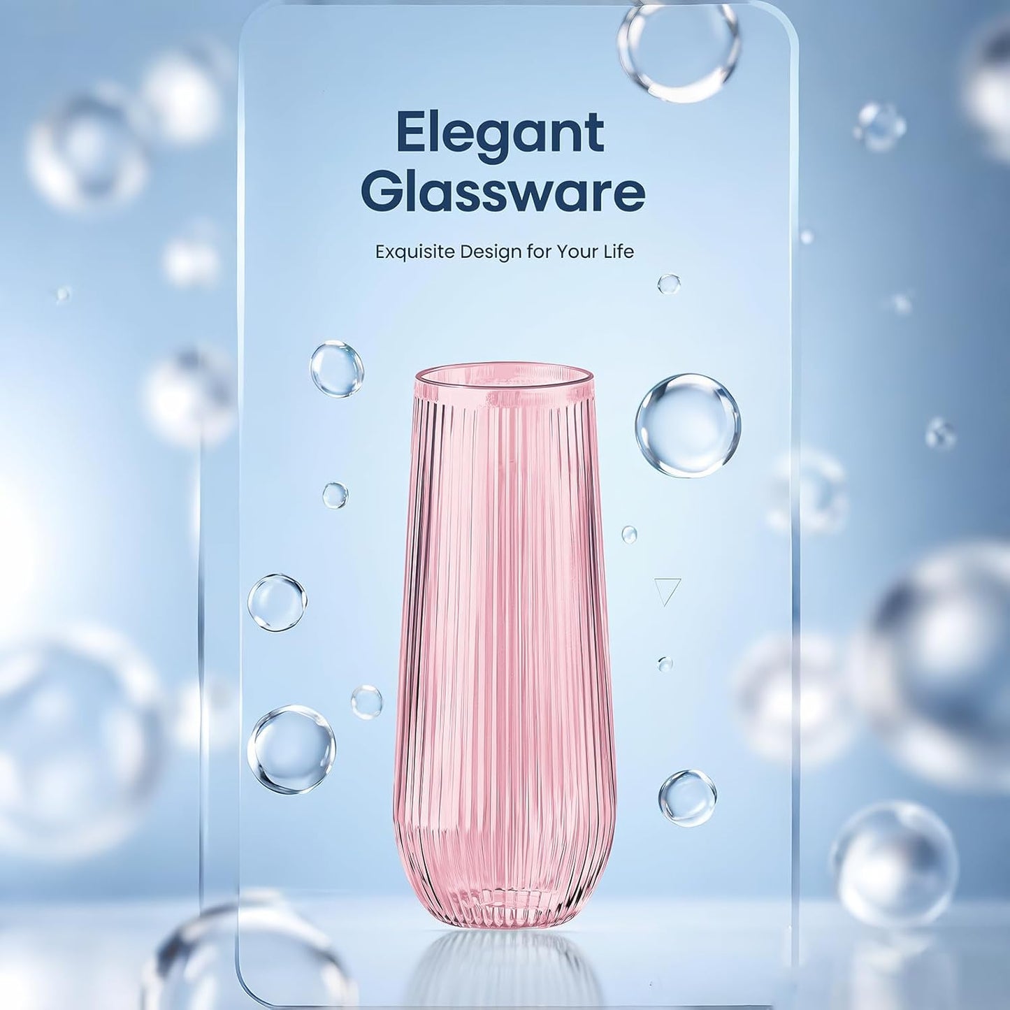 48 Pack Plastic Ribbed Champagne Flutes, 9 Oz Stemless Disposable Pink Clear Plastic Toasting Glasses Shatterproof Recyclable and BPA-Free Perfect For Wedding