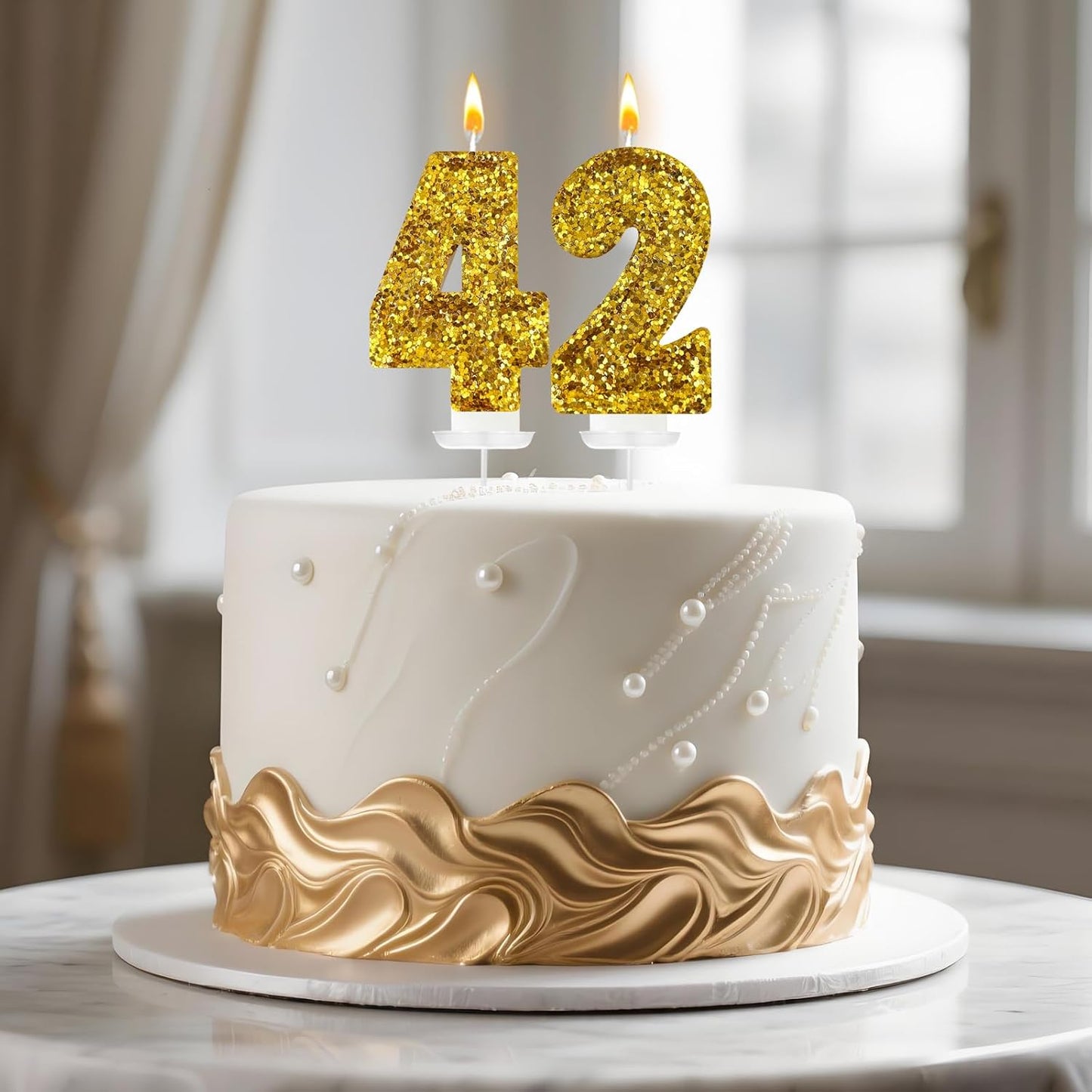Birthday Number Candles, Glitter Number Candle Cake Decorations with Sequins, Cupcake Decorations for Girls, Women, Party Anniversary Celebrations (Number 2, Golden)