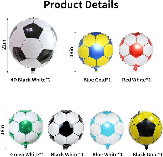 8Pcs Soccer Foil Balloons Set, 22 inch 4D Soccer Mylar Foil Balloons and 18 inch Multicolor Football Foil Balloons for Boys Kids Soccer Ball Fans Birthday Party World Cup 2022 Decoration Supplies