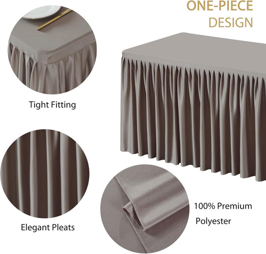 1 Pack Natual Rectangle Table Clothes for 6 Foot Tables, Polyester Wrinkle Free Fitted Tablecloths 6ft Stretch Table Cover with Skirt for Wedding, Birthday, Parties, Trade Show, Craft Show