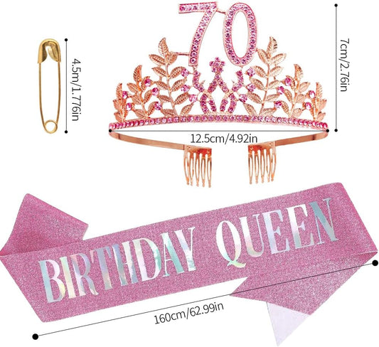 Birthday Sash Tiara Birthday Tiara Rhinestone Crown Rose Gold Birthday Queen Tiara Sash and Tiara for Women Birthday Decor Princess Tiara Cake Topper Crystals Hair Accessories for Party